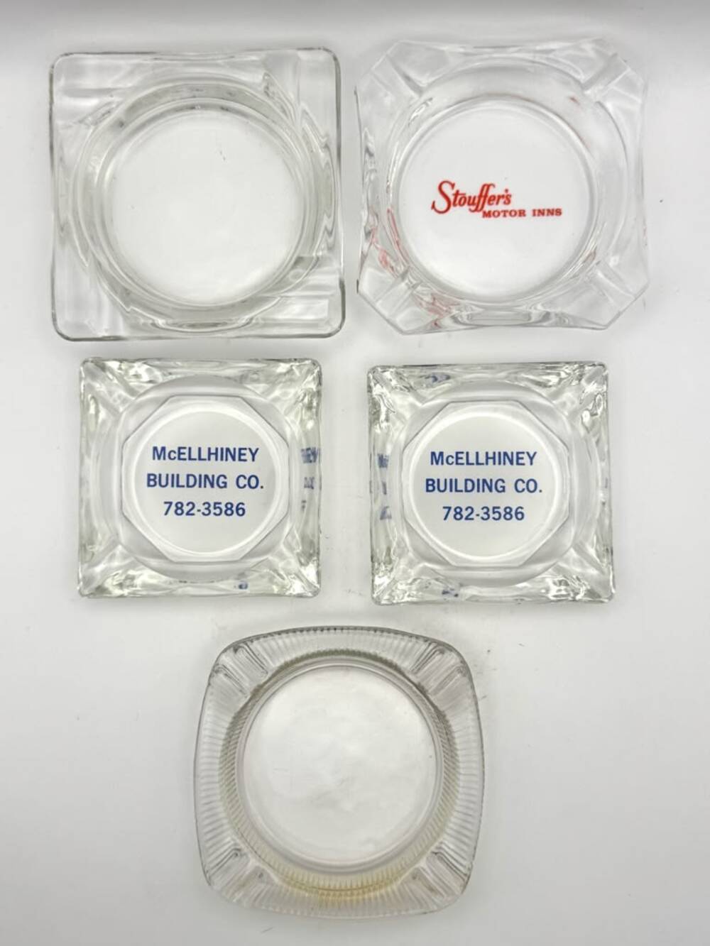 Stouffer's Motor Inns McEllhinney Advertising Glass Ashtrays Lot of 5